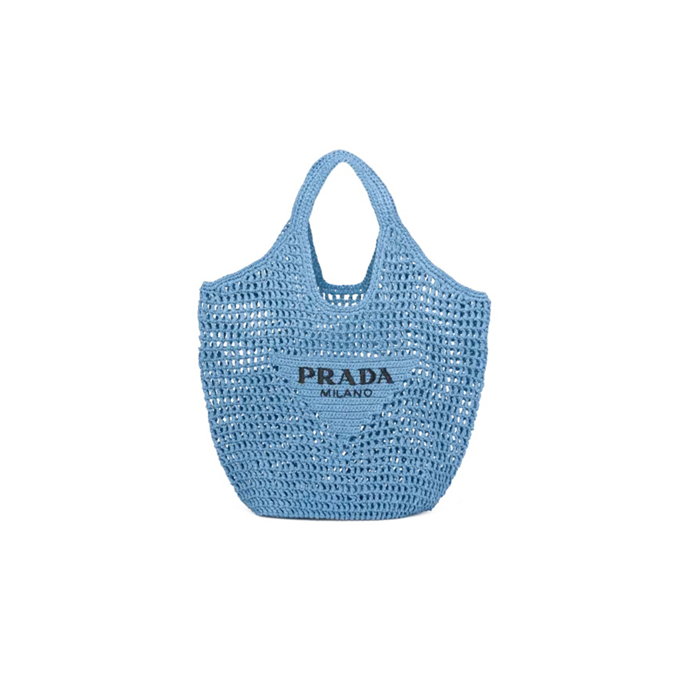 Pra*a triangle logo bucket tote raffia blue 1bg424 (53*40cm)